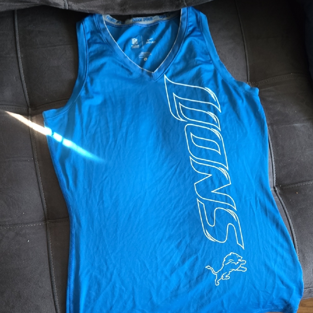 NFL Blue Detroit Lions V‑Neck Tank Top with White Logo